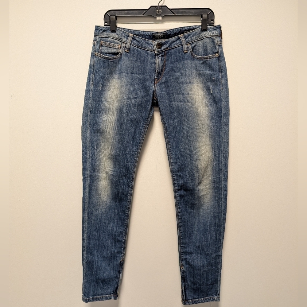 Guess Beverly Skinny Vintage Y2K Zipper Ankle Distressed Jeans Women's 30